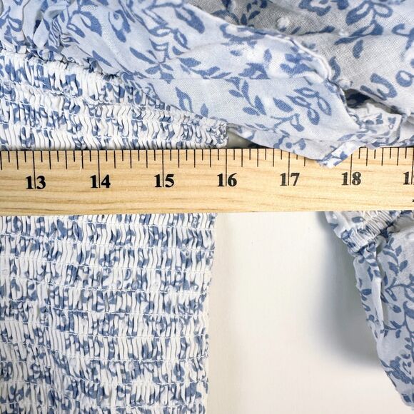 WAYF Dress Women 1X Plus Blue Floral Tonya Smocked Cottagecore 100% Cotton NWOT - Picture 8 of 10